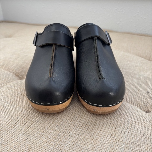 Skola Black Leather Slip-on Heeled Isabelle Clogs - Size EU 38 - Picture 7 of 9